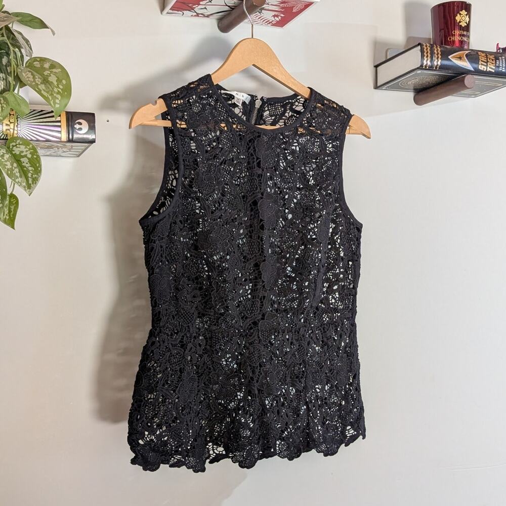 Cabi | Black Lace Shell Sleeveless Peplum Tank Top | Women's M